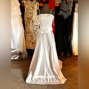 Silver Satin Strapless Wedding Gown with Embroidered Bodice